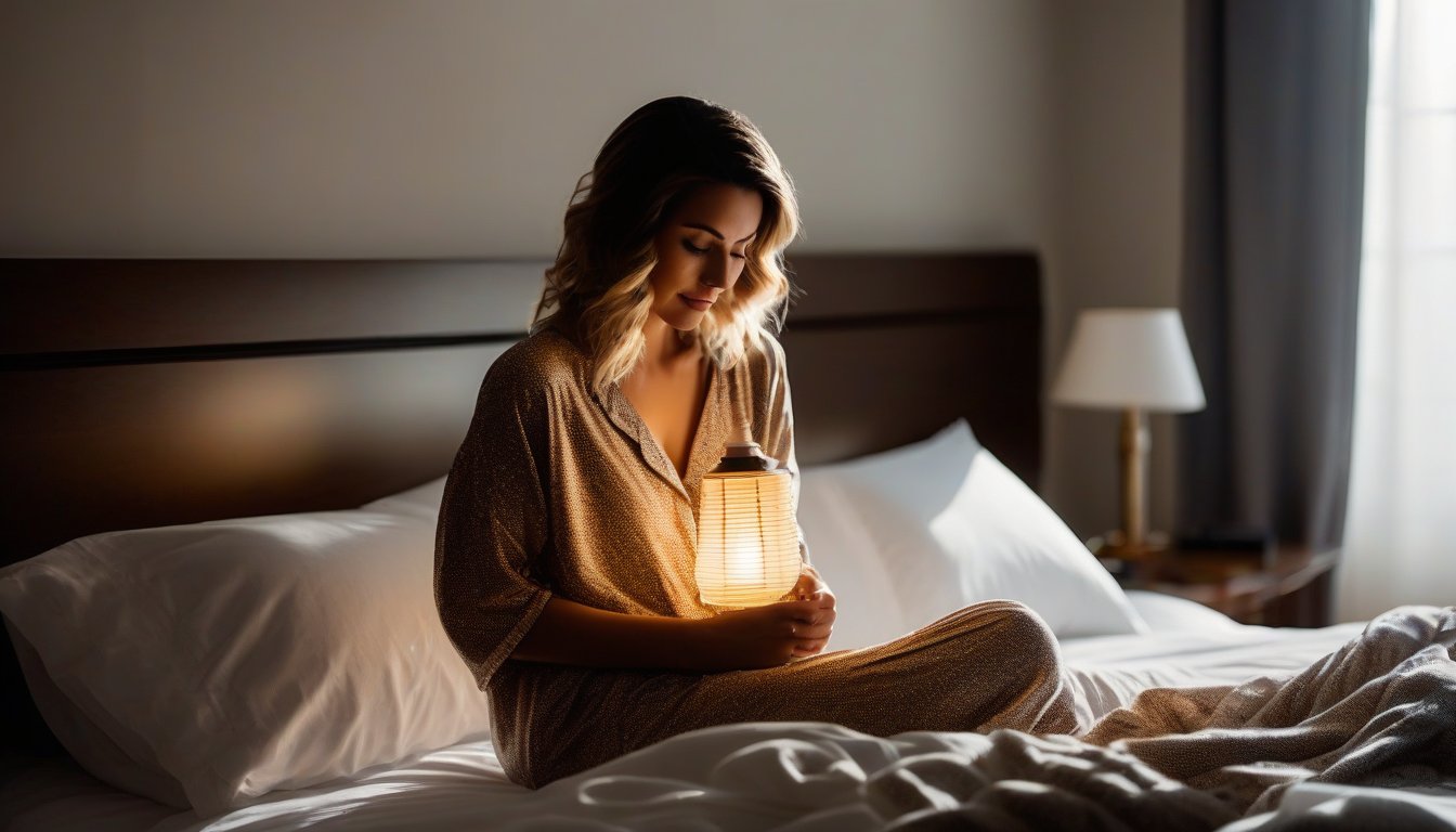 Adult adjusting a bedside lamp before sleep
