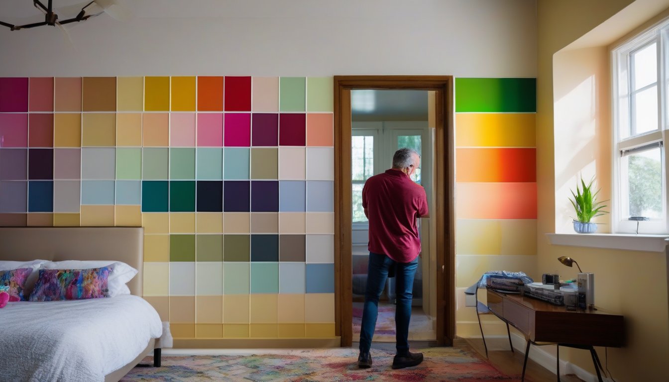 Adult analyzing bedroom paint colors