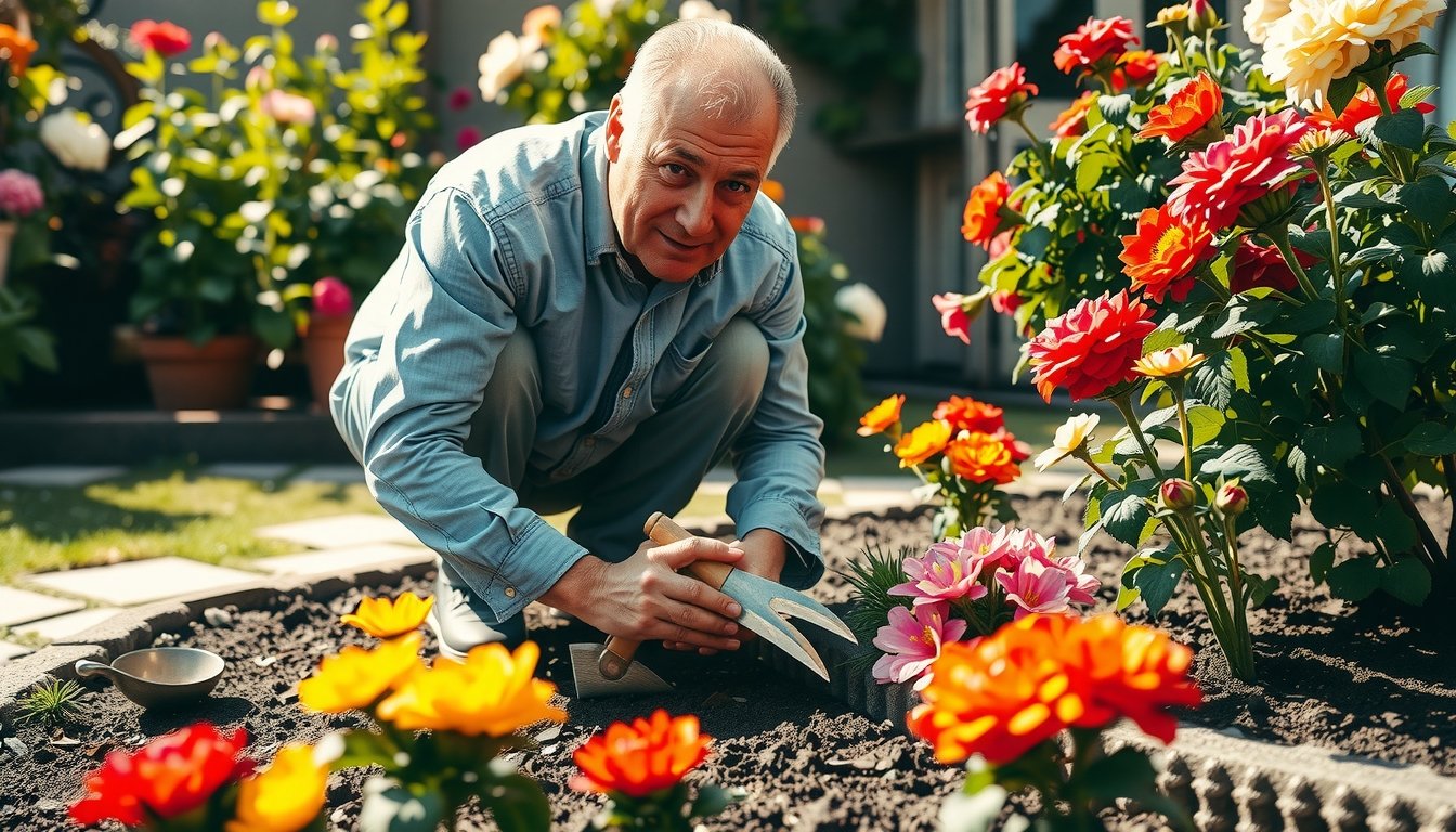 Adult enjoying nature while gardening