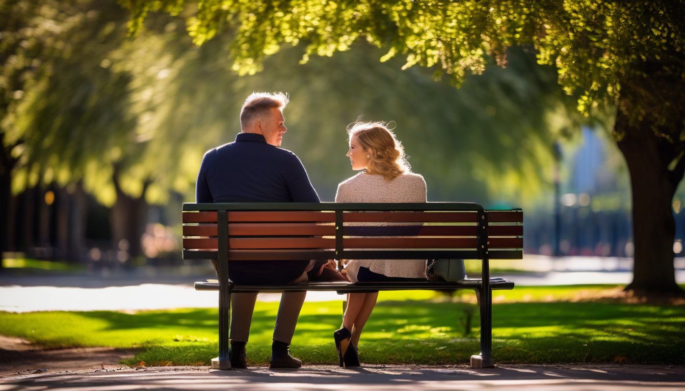 Adult couple discussing their zodiac signs in a park
