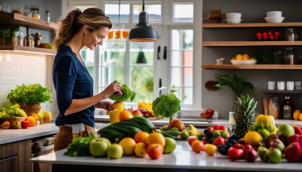 Adult preparing a healthy breakfast in a bright kitchen